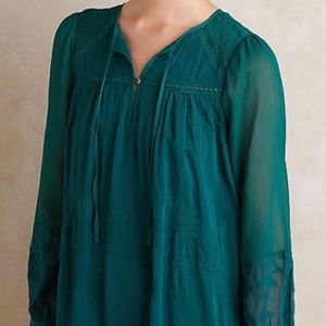 Anthropologie Teal Long Sleeve Dress